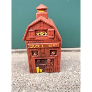 Vintage McCoy Pottery Dutch Treats Brown Farmhouse/Barn Cookie Jar w/Lid
